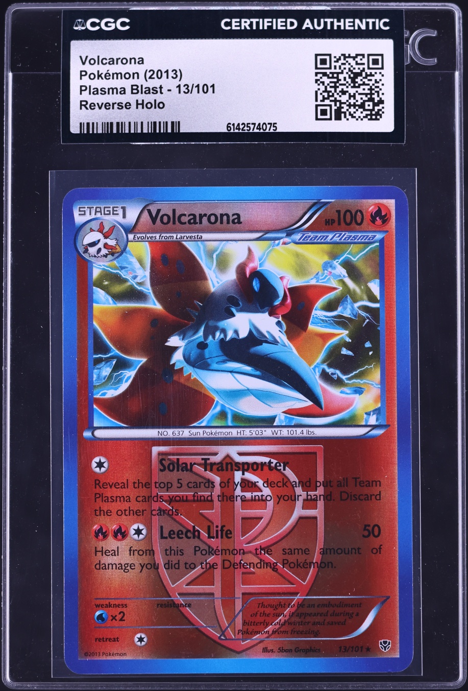 2013 Pokemon Black & White Plasma Blast Reverse Holo Volcarona #13 CGC AUTH