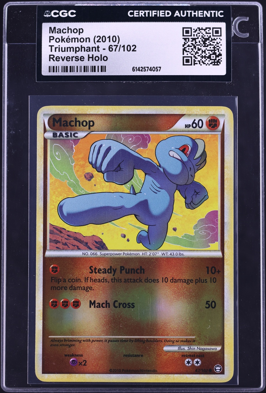 2010 Pokemon HeartGold & SoulSilver Triumphant Reverse Holo Machop #67 CGC AUTH