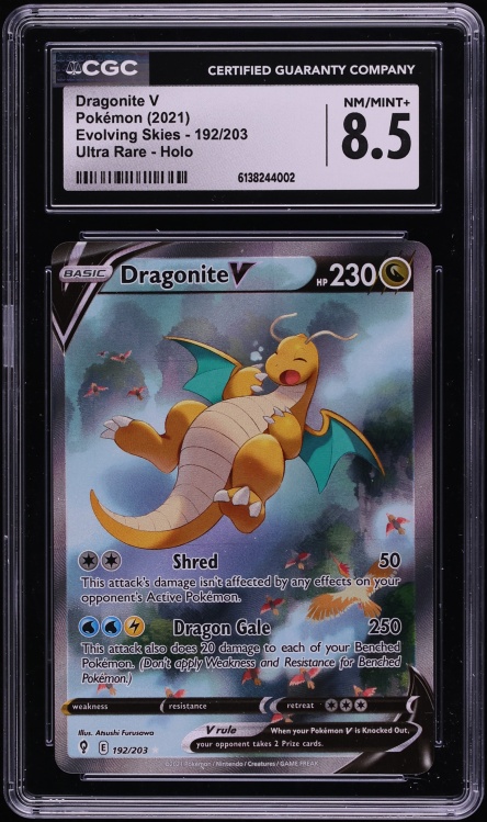 2021 Pokemon Sword & Shield Evolving Skies Full Art Dragonite V #192 CGC 8.5 NM-MT+