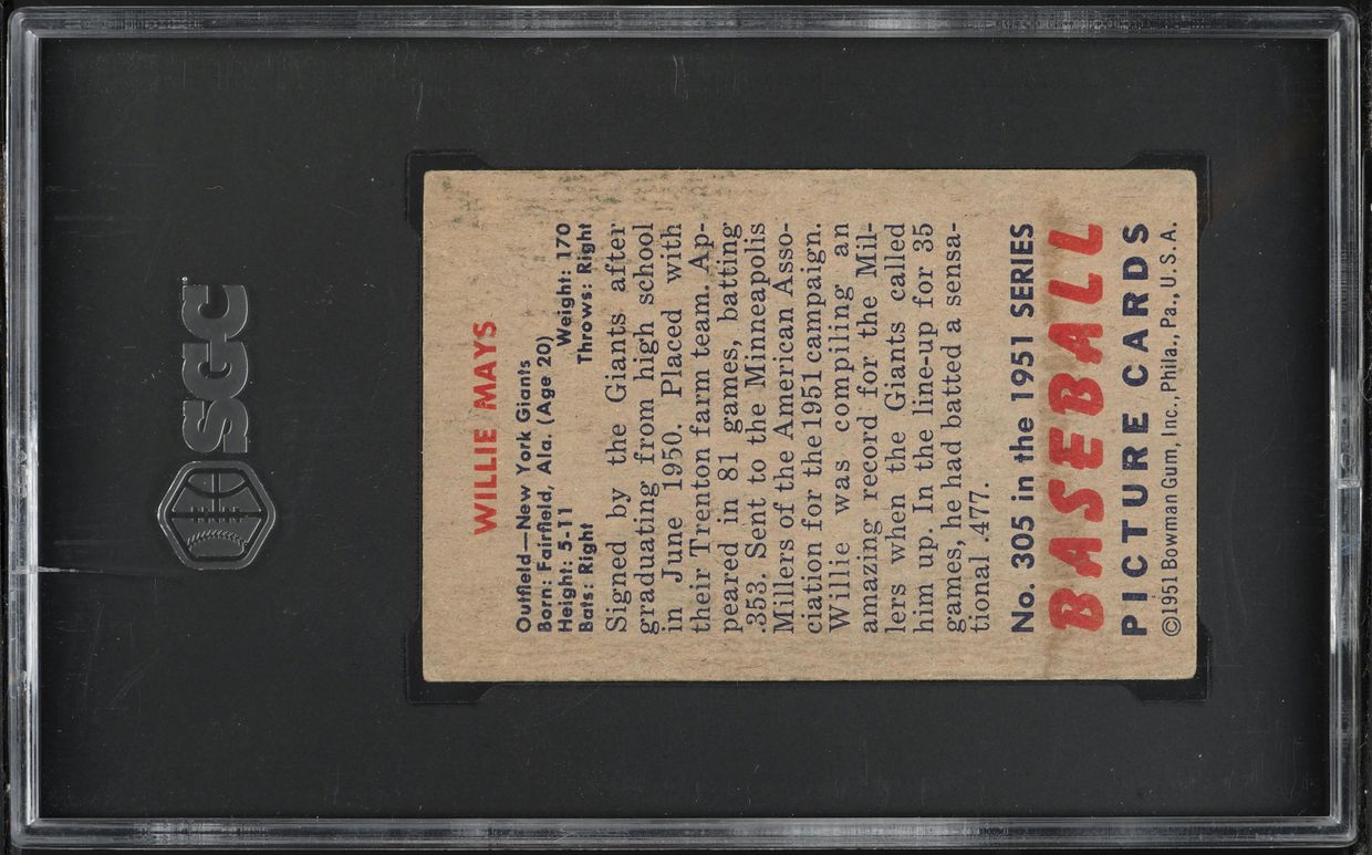 1951 Bowman Willie Mays ROOKIE #305 SGC 1.5 FR
