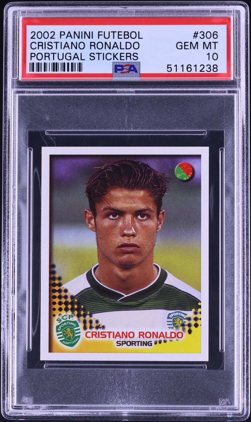 2002 Panini Futebol Portugal Stickers Cristiano Ronaldo ROOKIE #306 PSA 10 GEM