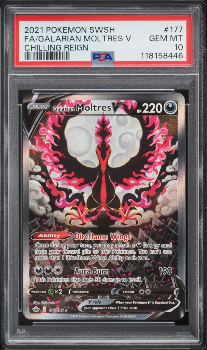 2021 Pokemon Sword & Shield Chilling Reign Full Art Galarian Moltres V #177 PSA 10 GEM MINT