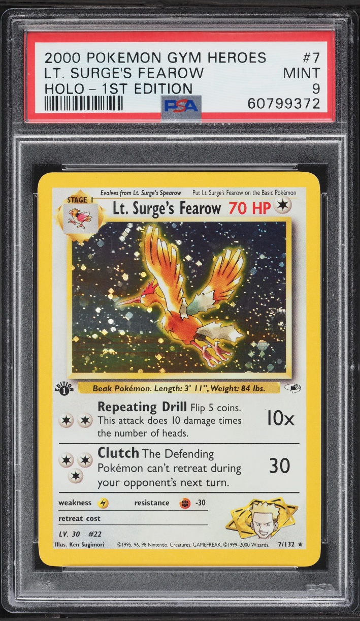 2000 Pokemon Gym Heroes 1st Edition Holo Lt. Surge's Fearow #7 PSA 9 MINT