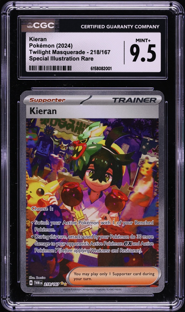 2024 Pokemon Scarlet & Violet Twilight Masquerade SIR Kieran #218 CGC 9.5 MINT+
