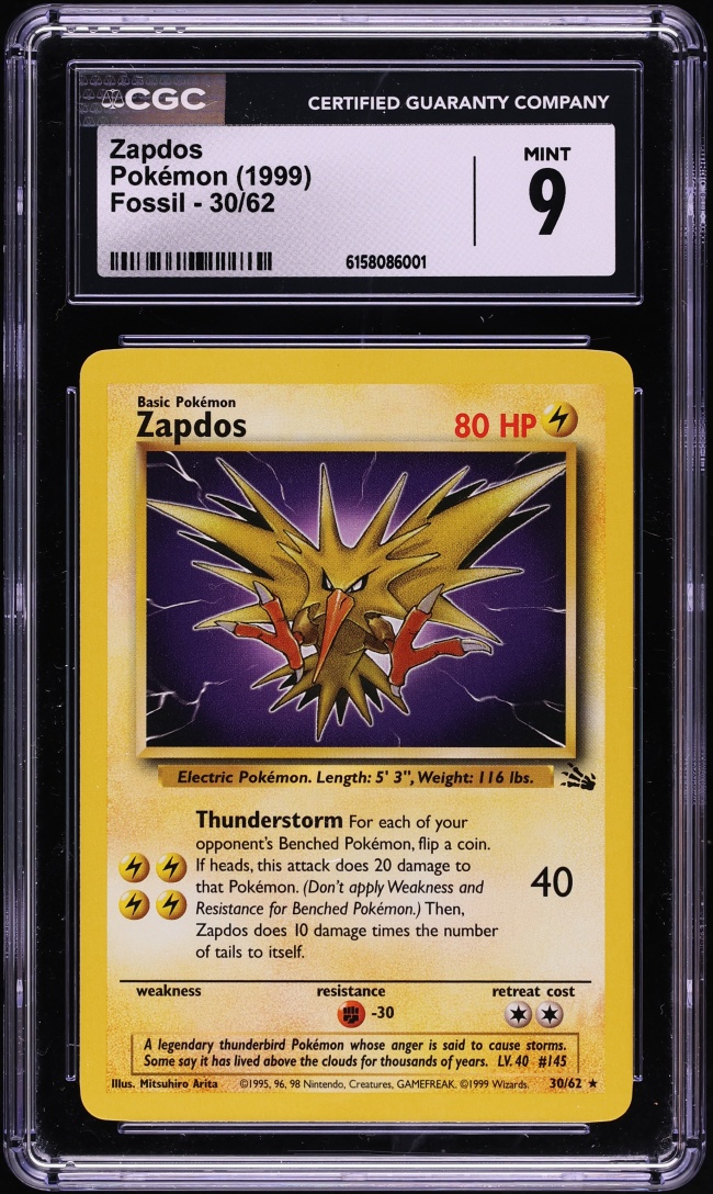 1999 Pokemon Fossil Zapdos #30 CGC 9 MINT