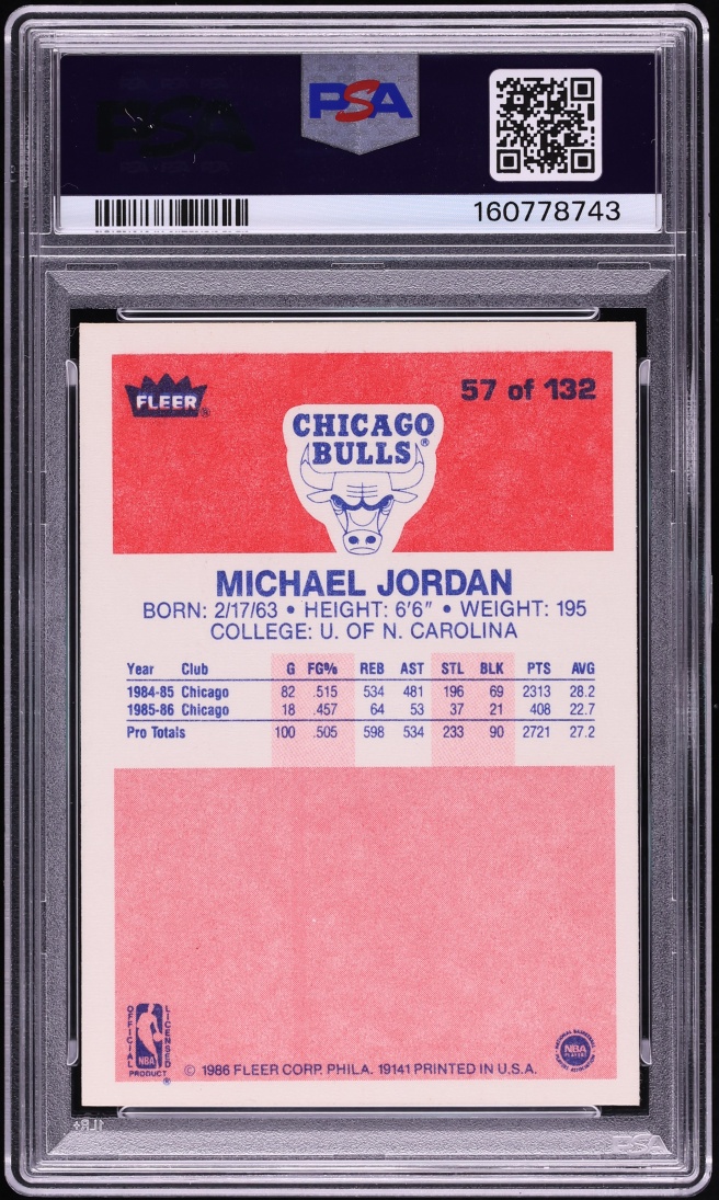 1986 Fleer Basketball Michael Jordan ROOKIE #57 PSA 6 EXMT
