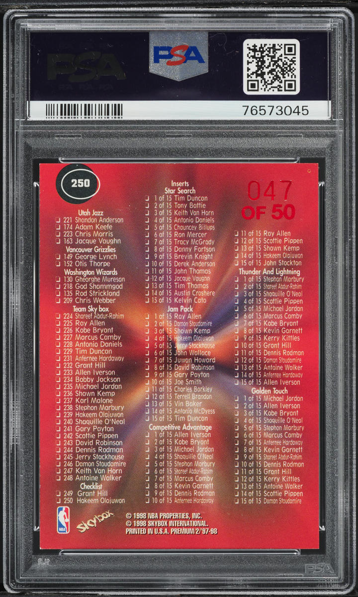 1997 Skybox Premium Star Rubies Hakeem Olajuwon /50 #250 PSA 8 NM-MT - Photo 2