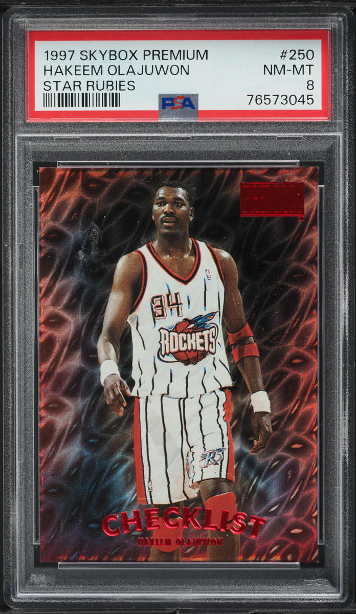 1997 Skybox Premium Star Rubies Hakeem Olajuwon /50 #250 PSA 8 NM-MT - Photo 1