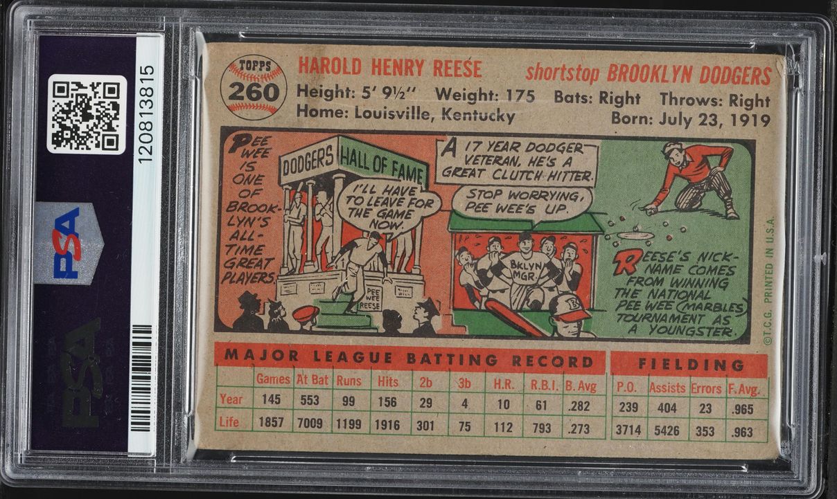 1956 Topps Pee Wee Reese #260 PSA 2 GD