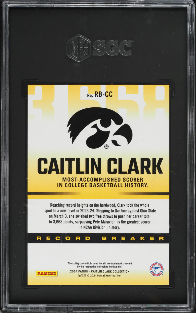 2024 Panini Collection Record Breaker Caitlin Clark ROOKIE #RB-CC SGC 9 MINT