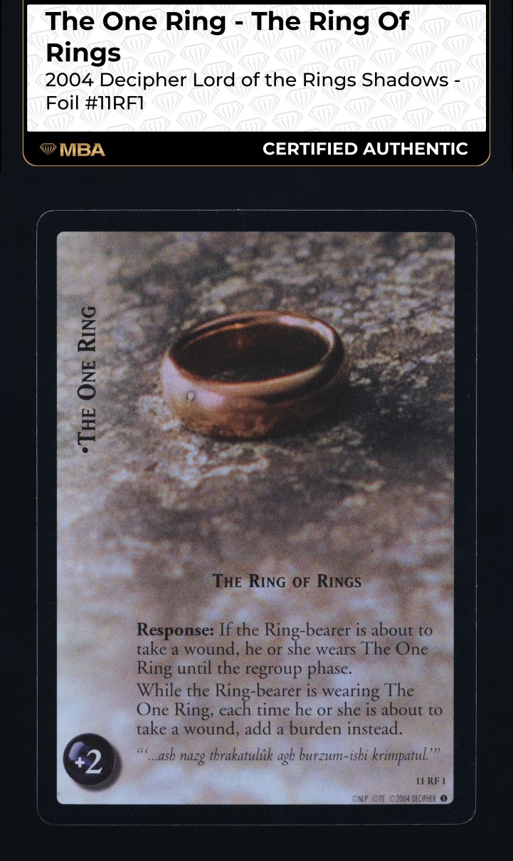 2004 Decipher Lord Of The Rings Foil The One Ring, The Ring Of Rings ...