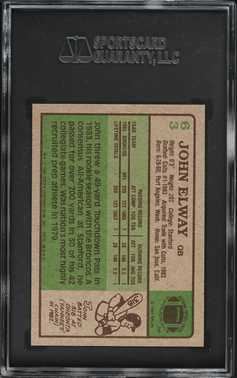 1984 Topps Football John Elway ROOKIE #63 SGC 9 MINT