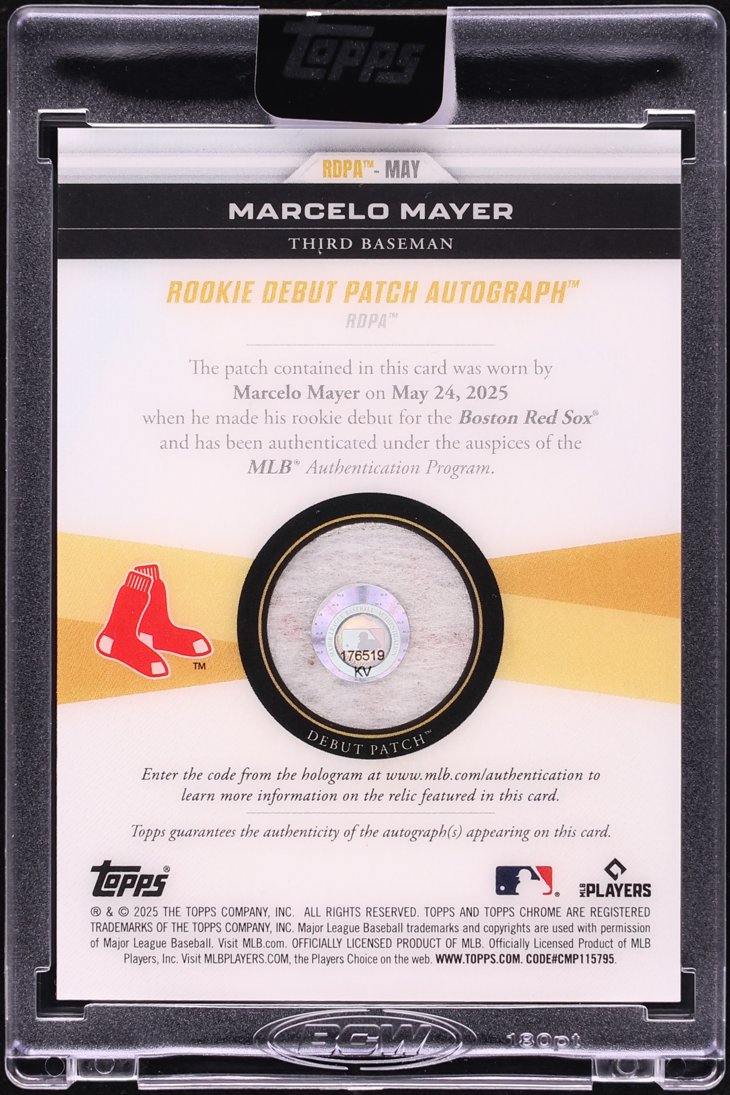 2025 Topps Chrome Update Marcelo Mayer ROOKIE MLB DEBUT PATCH AUTO