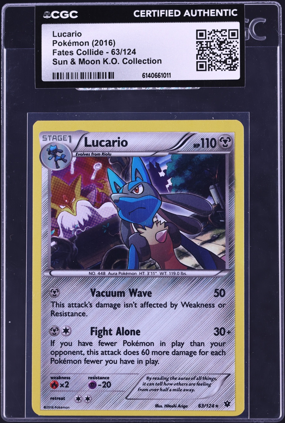 2016 Pokemon Sun & Moon Fates Collide K.O. Collection Lucario #63 CGC AUTH
