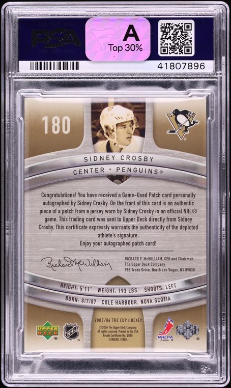 2005 Upper Deck The Cup Gold Rainbow Sidney Crosby ROOKIE PATCH AUTO DNA 10 /87 #180 PSA 6 EXMT