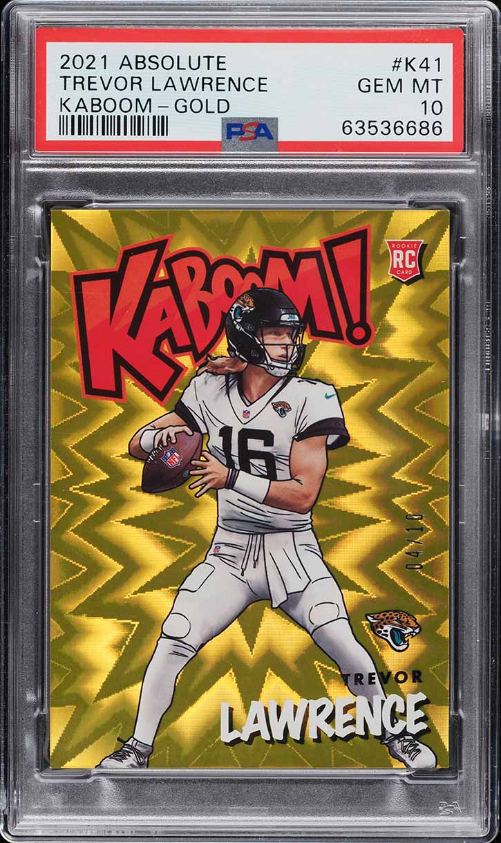 2021 Panini Absolute Kaboom! Gold Trevor Lawrence ROOKIE /10 #K41 PSA 10  GEM on Fanatics Collect