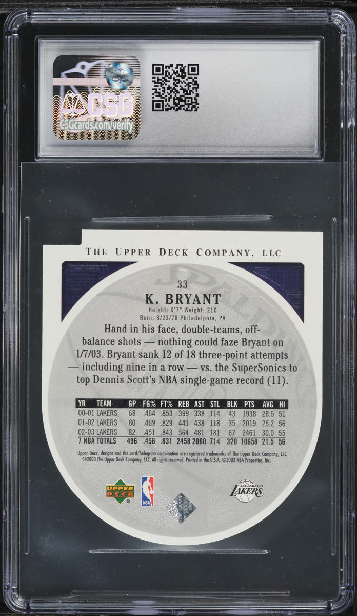 2003 Upper Deck Standing "O" Embossed Die-Cut Kobe Bryant #33 CSG 10 GEM MINT