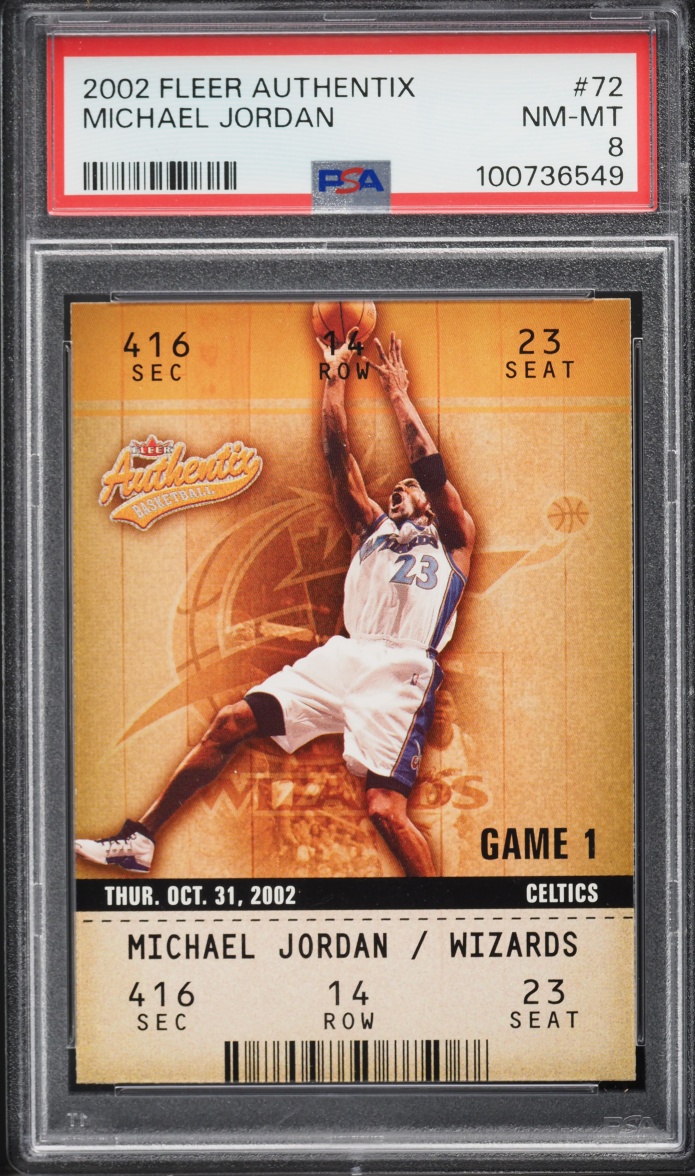 2002 Fleer Authentix Michael Jordan #72 PSA 8 NM-MT
