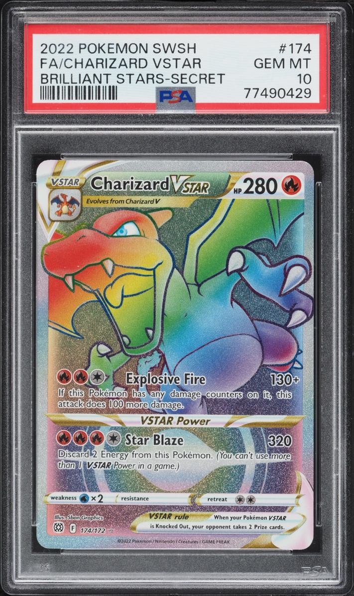 2022 Pokemon Sword & Shield Brilliant Stars Rainbow Rare Charizard VSTAR #174 PSA 10 GEM MINT