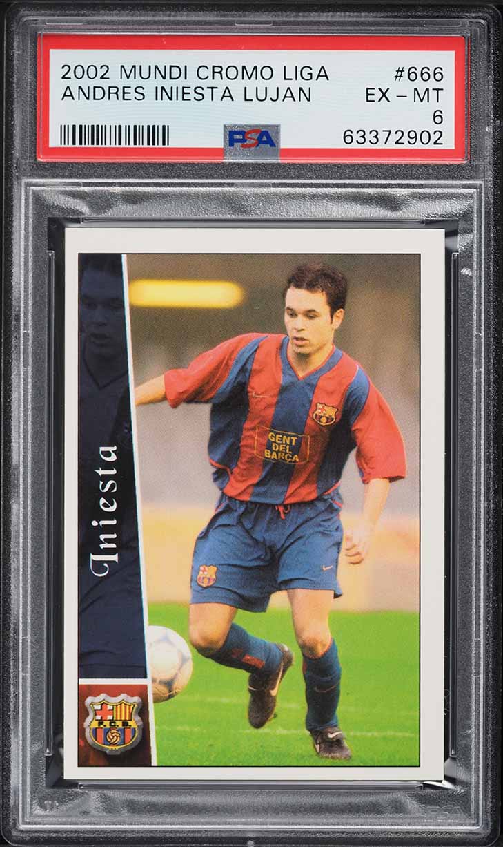 2002 Mundi Cromo Liga Andres Iniesta Lujan ROOKIE #666 PSA 6 EXMT