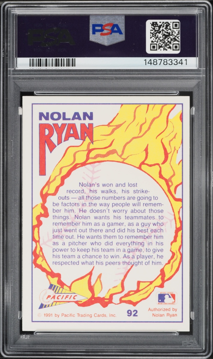 1991 Pacific A Real Gamer Nolan Ryan #92 PSA 9 MINT