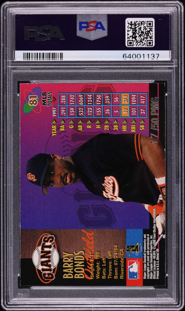 1998 Metal Universe Precious Metal Gems PMG Barry Bonds /50 #81 PSA 7 NRMT