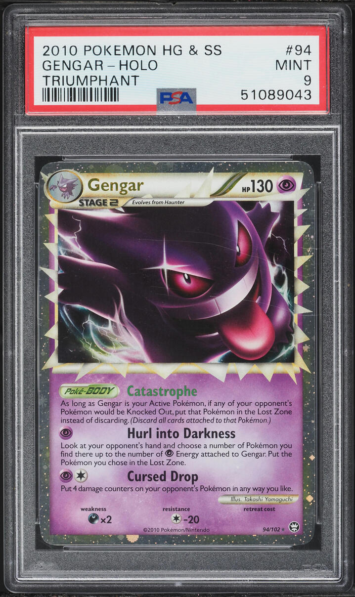 2010 Pokemon HeartGold & SoulSilver Triumphant Holo Gengar #94 PSA 9 MINT