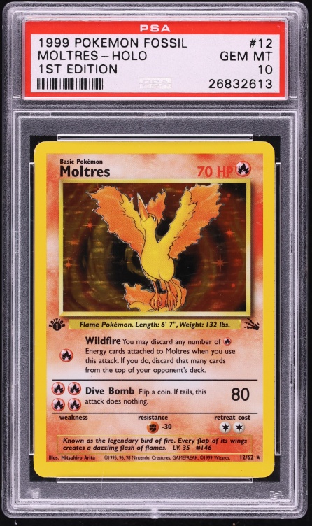 1999 Pokemon Fossil 1st Edition Holo Moltres #12 PSA 10 GEM MINT
