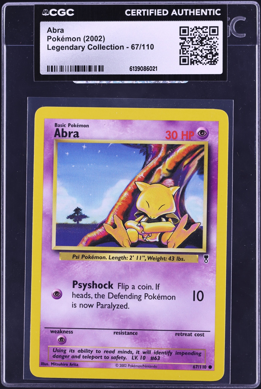 2002 Pokemon Legendary Collection Abra #67 CGC AUTH