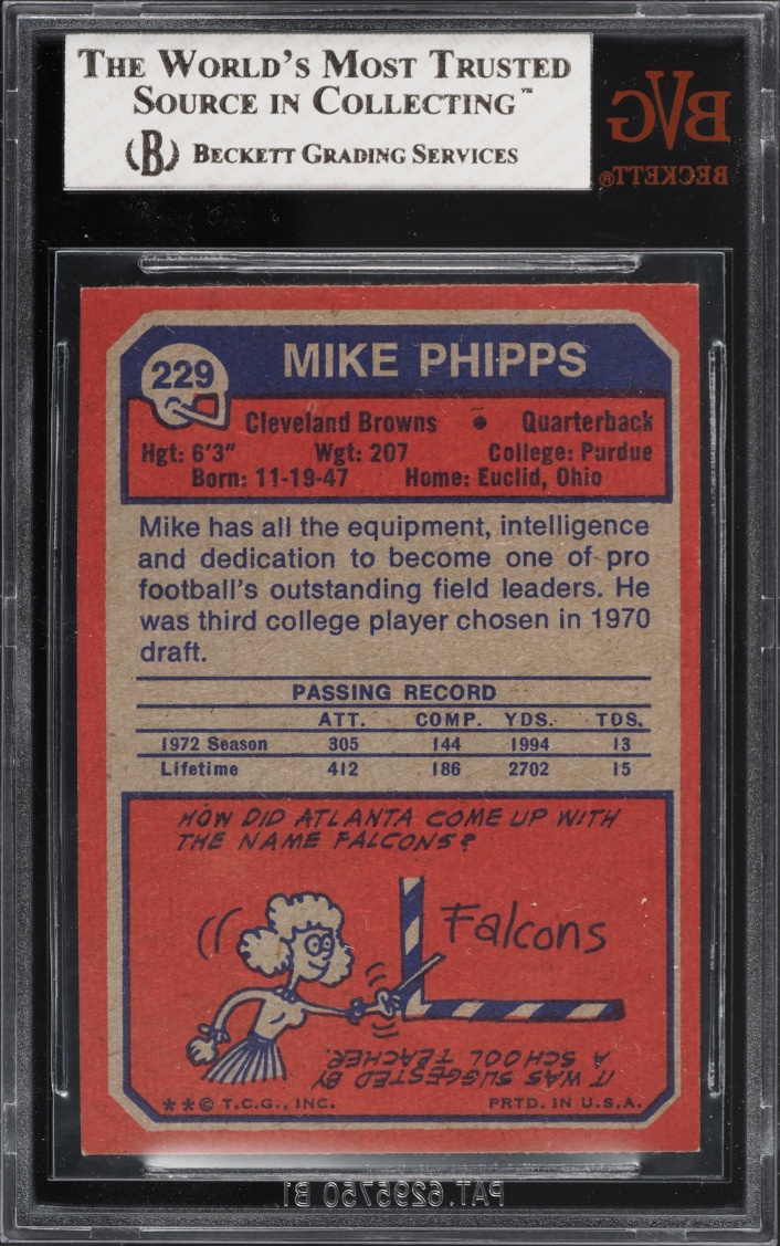 1973 Topps Football Mike Phipps #229 BVG 8 NM-MT