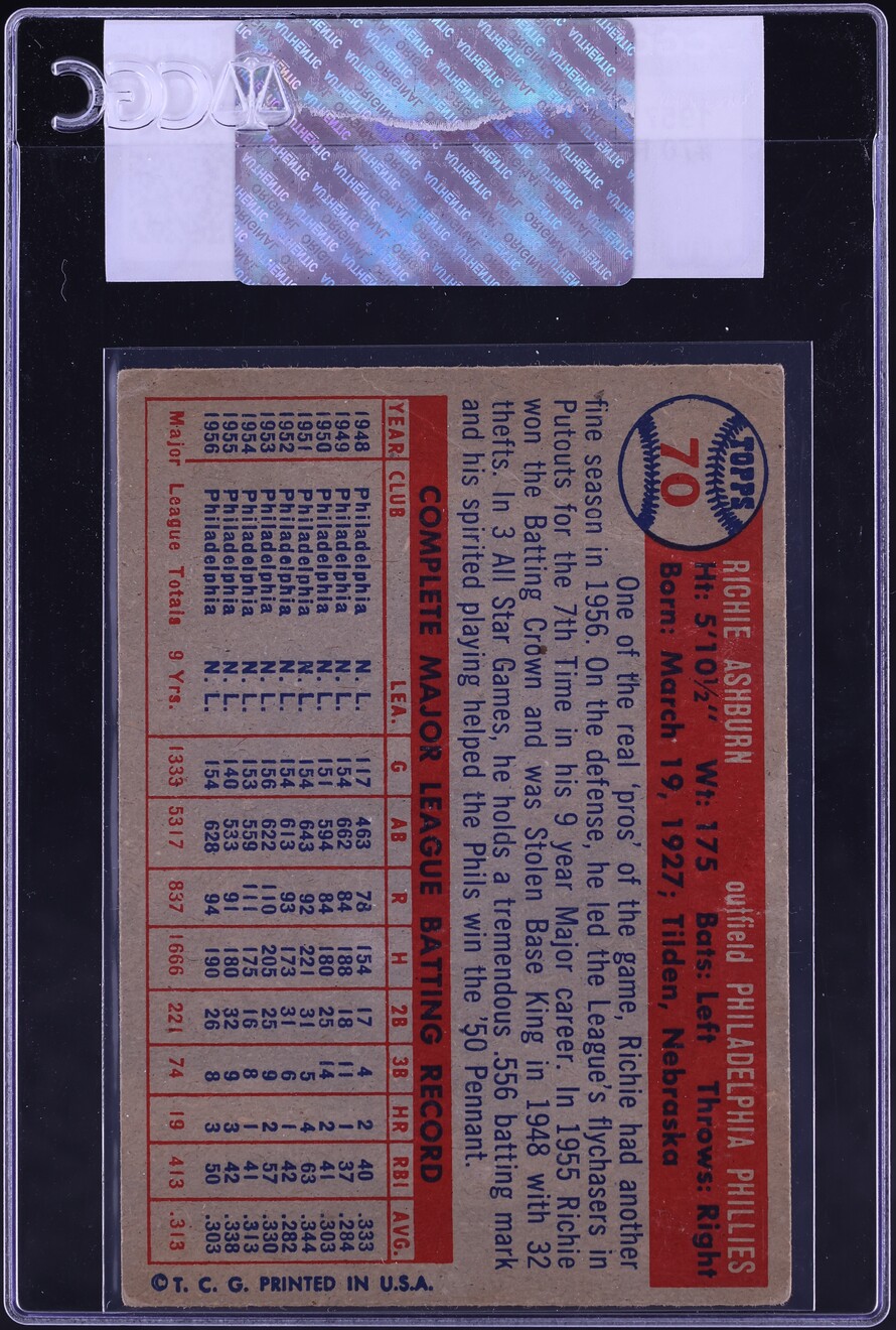 1957 Topps Richie Ashburn #70 CGC AUTH