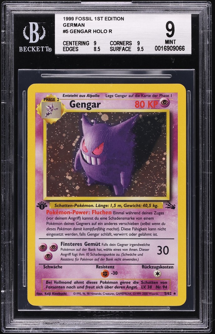1999 Pokemon German Fossil 1st Edition Holo Gengar #5 BGS 9 MINT