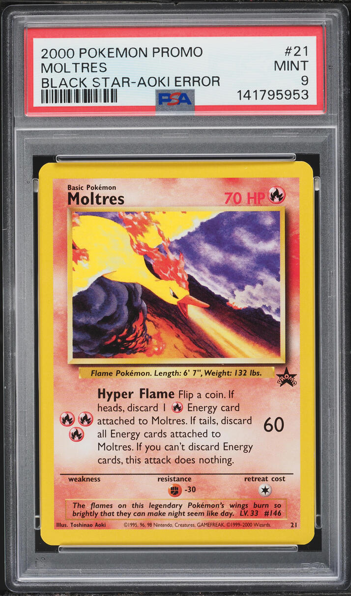 2000 Pokemon Black Star Promo Aoki Error Moltres #21 PSA 9 MINT