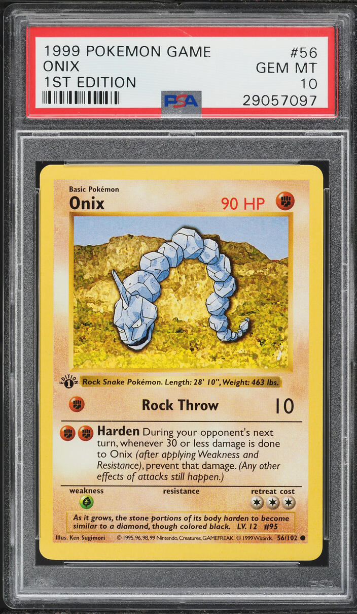 1999 Pokemon Base Set Shadowless 1st Edition Onix #56 PSA 10 GEM MINT