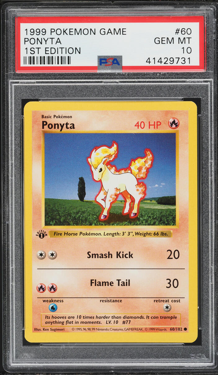 1999 Pokemon Base Set Shadowless 1st Edition Ponyta #60 PSA 10 GEM MINT