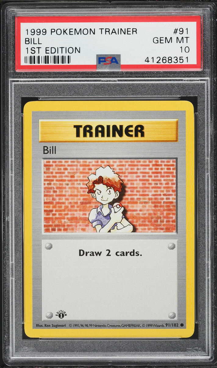 1999 Pokemon Base Set Shadowless 1st Edition Bill #91 PSA 10 GEM MINT