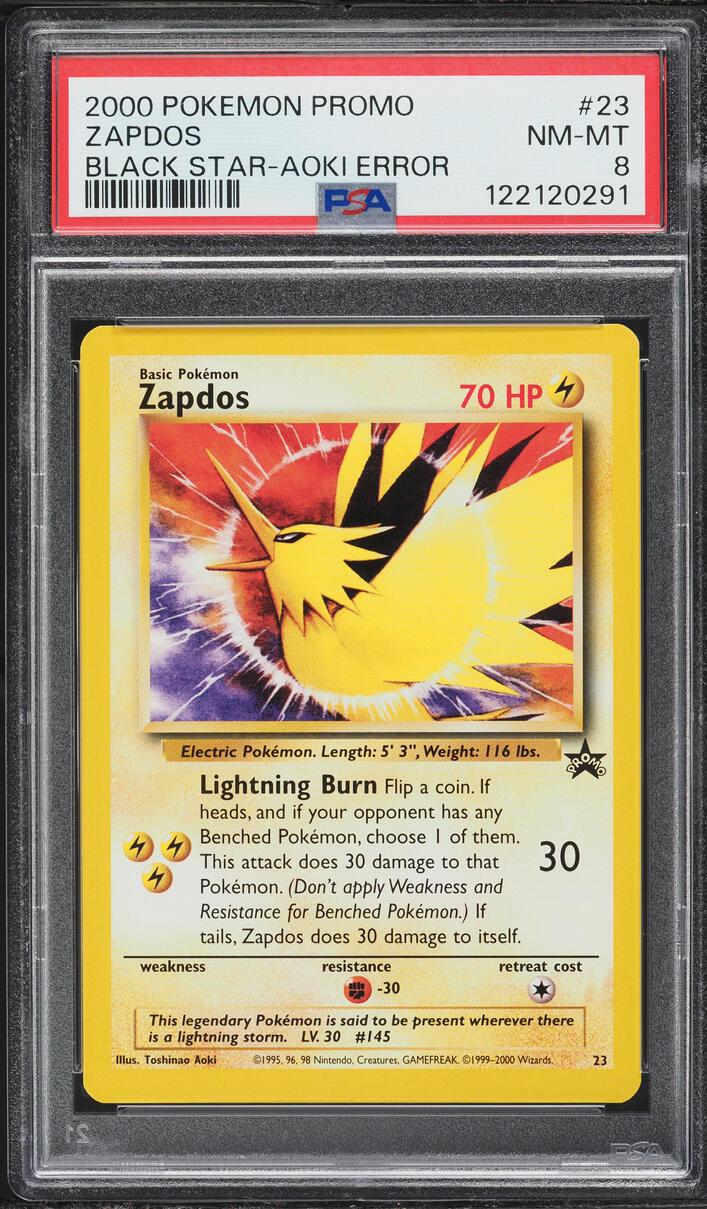 2000 Pokemon Black Star Promo Aoki Error Zapdos #23 PSA 8 NM-MT