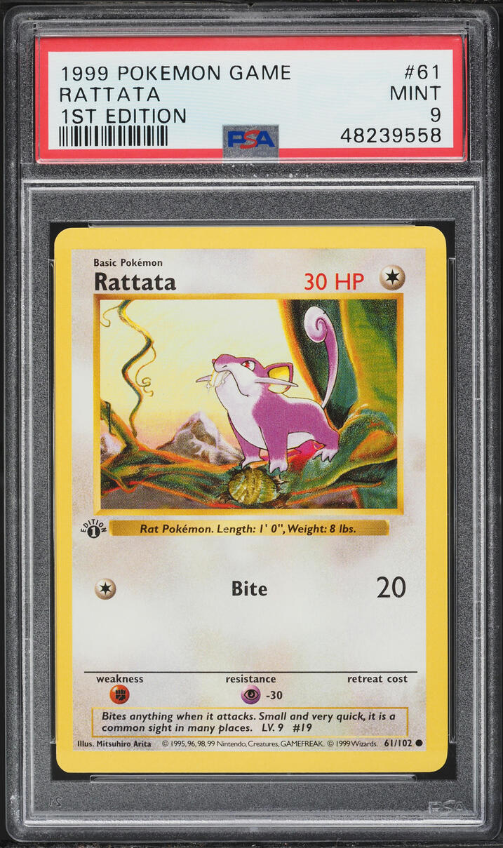 1999 Pokemon Base Set Shadowless 1st Edition Rattata #61 PSA 9 MINT