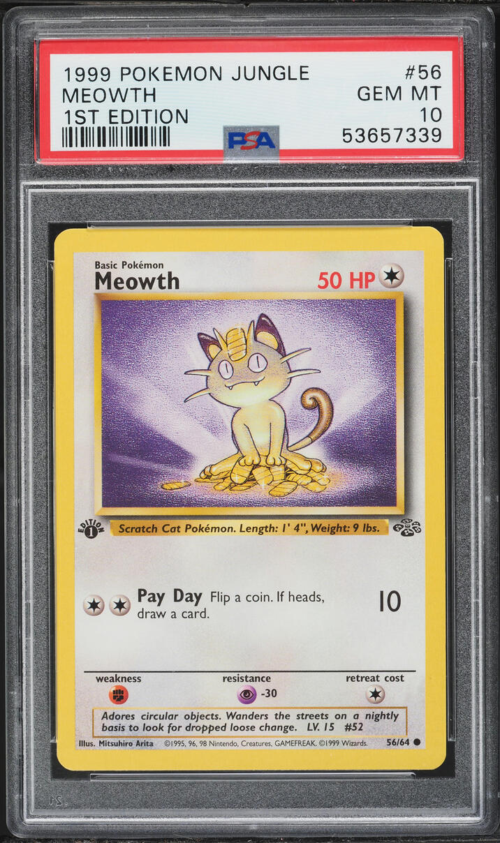 1999 Pokemon Jungle 1st Edition Meowth #56 PSA 10 GEM MINT