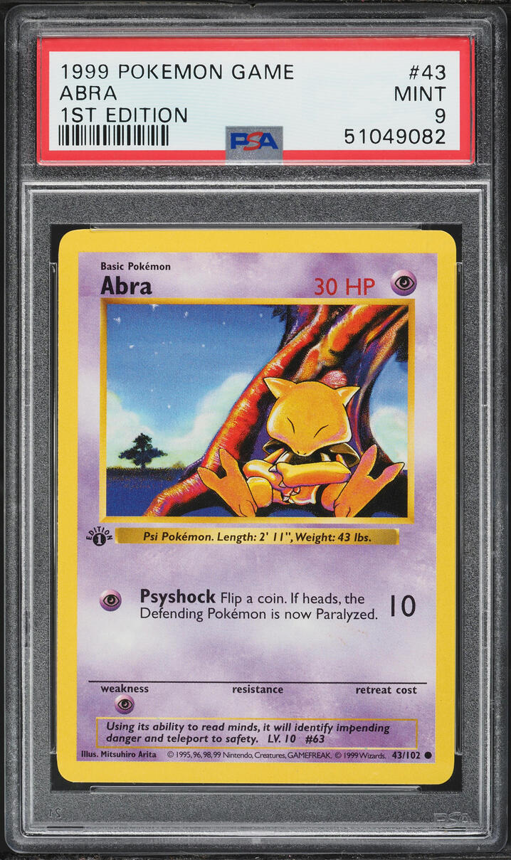 1999 Pokemon Base Set Shadowless 1st Edition Abra #43 PSA 9 MINT