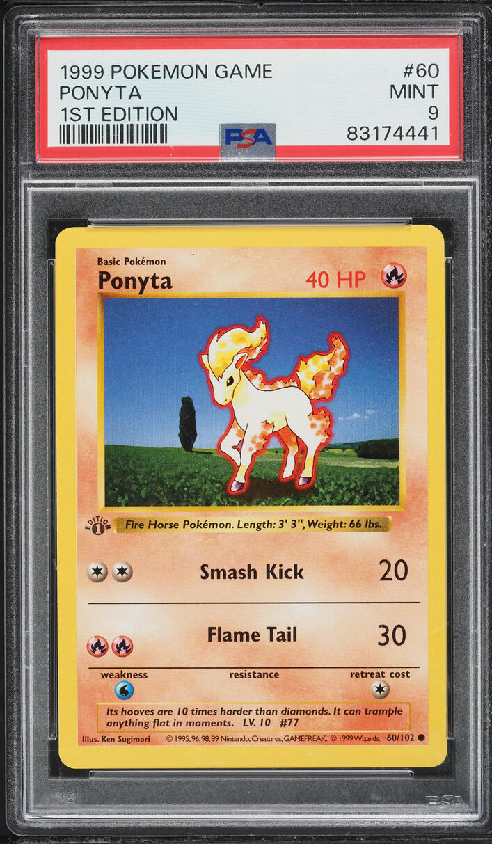 1999 Pokemon Base Set Shadowless 1st Edition Ponyta #60 PSA 9 MINT