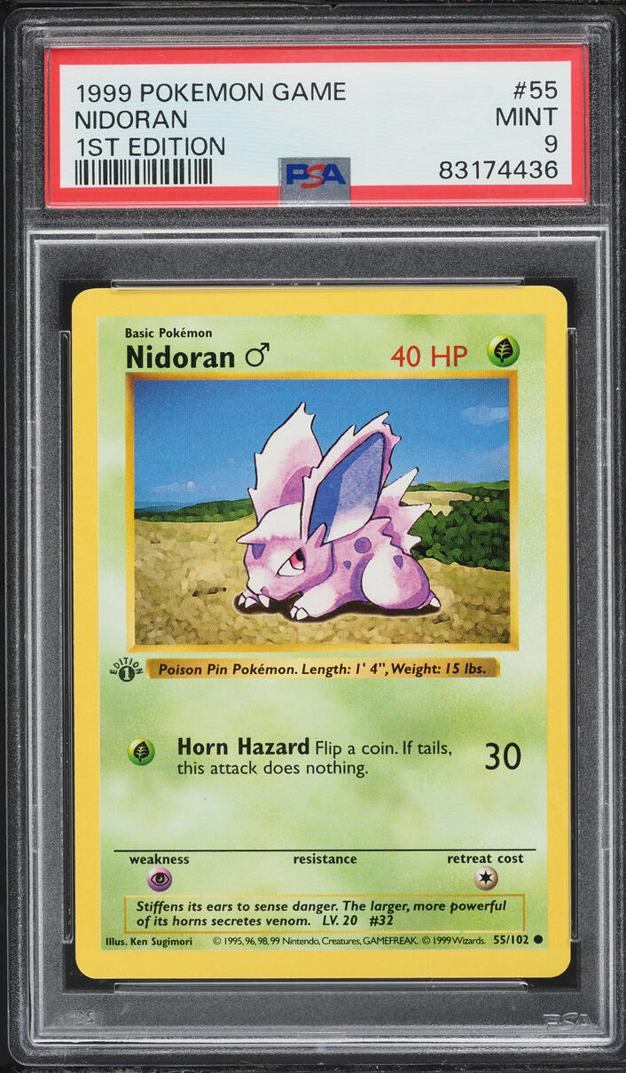 1999 Pokemon Base Set Shadowless 1st Edition Nidoran #55 PSA 9 MINT