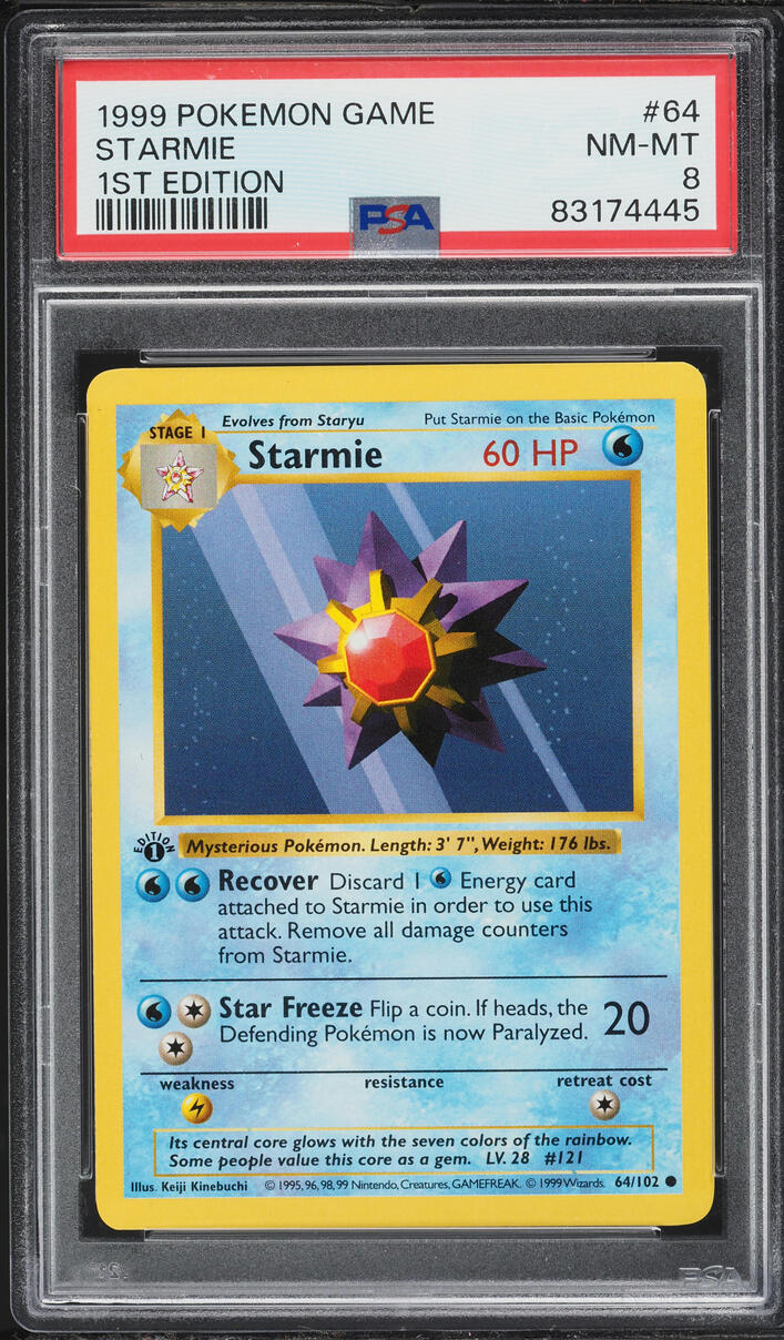 1999 Pokemon Base Set Shadowless 1st Edition Starmie #64 PSA 8 NM-MT