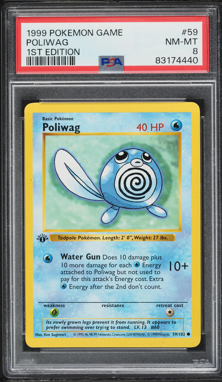 1999 Pokemon Base Set Shadowless 1st Edition Poliwag #59 PSA 8 NM-MT