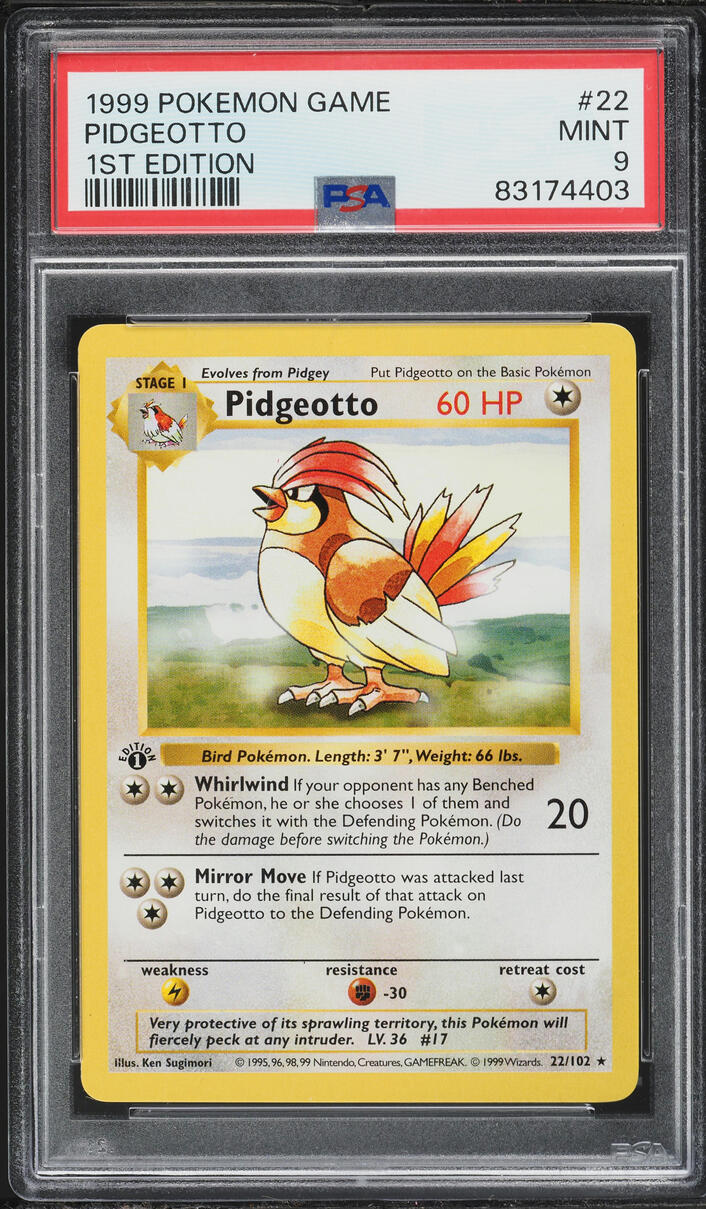 1999 Pokemon Base Set Shadowless 1st Edition Pidgeotto #22 PSA 9 MINT