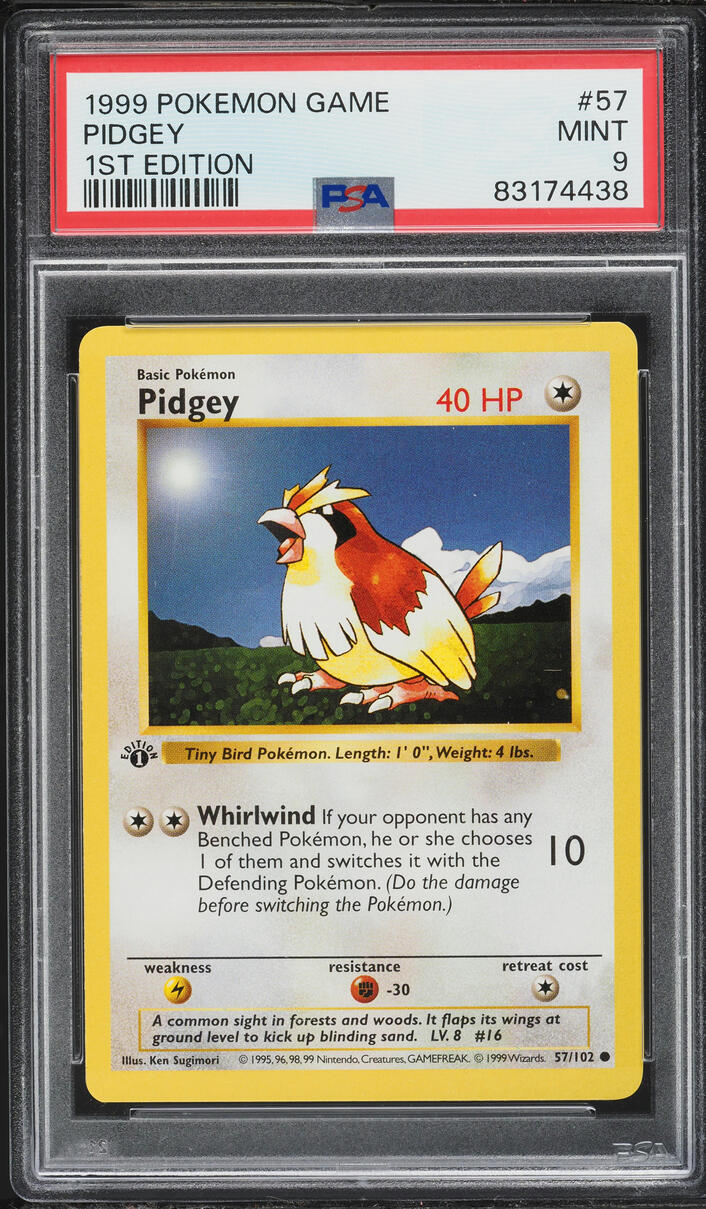 1999 Pokemon Base Set Shadowless 1st Edition Pidgey #57 PSA 9 MINT