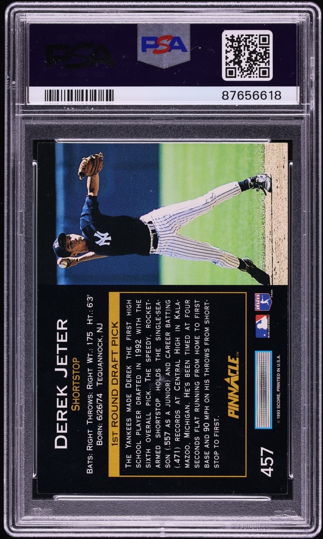 1993 Pinnacle Derek Jeter ROOKIE #457 PSA 8 NM-MT