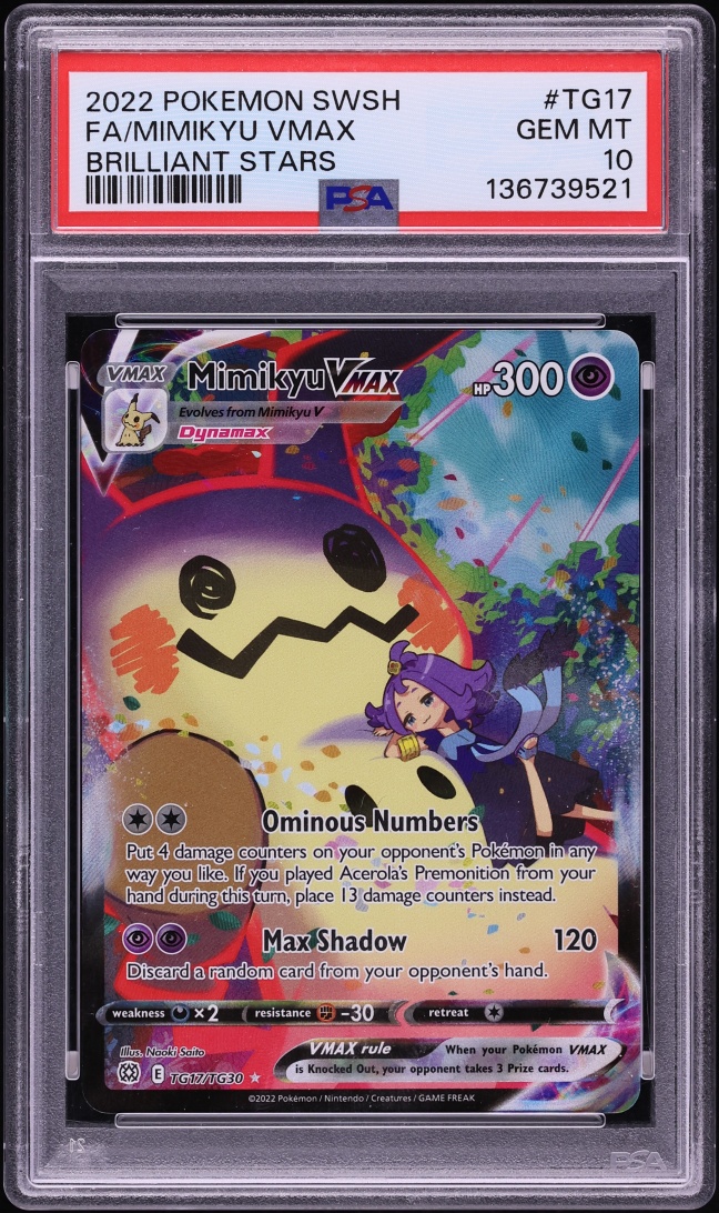 2022 Pokemon Sword & Shield Brilliant Stars Full Art Mimikyu VMAX #TG17 PSA 10 GEM MINT
