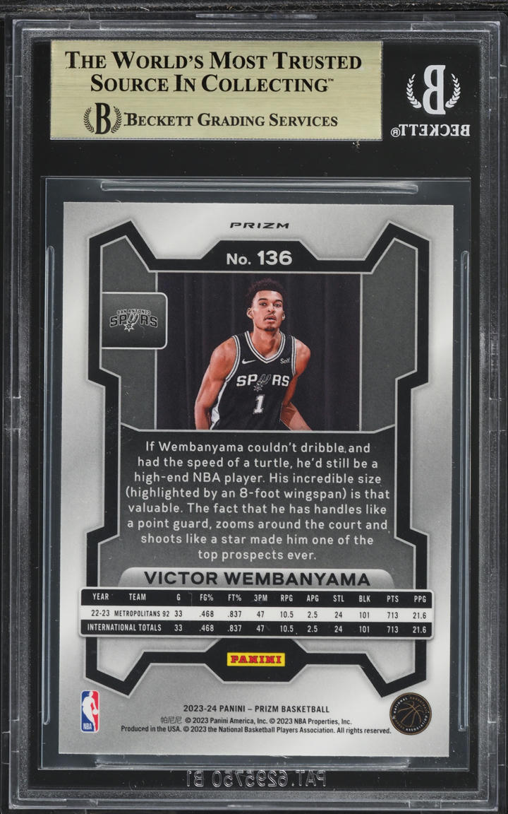2023 Panini Prizm Ruby Wave Victor Wembanyama ROOKIE #136 BGS 9.5 GEM MINT