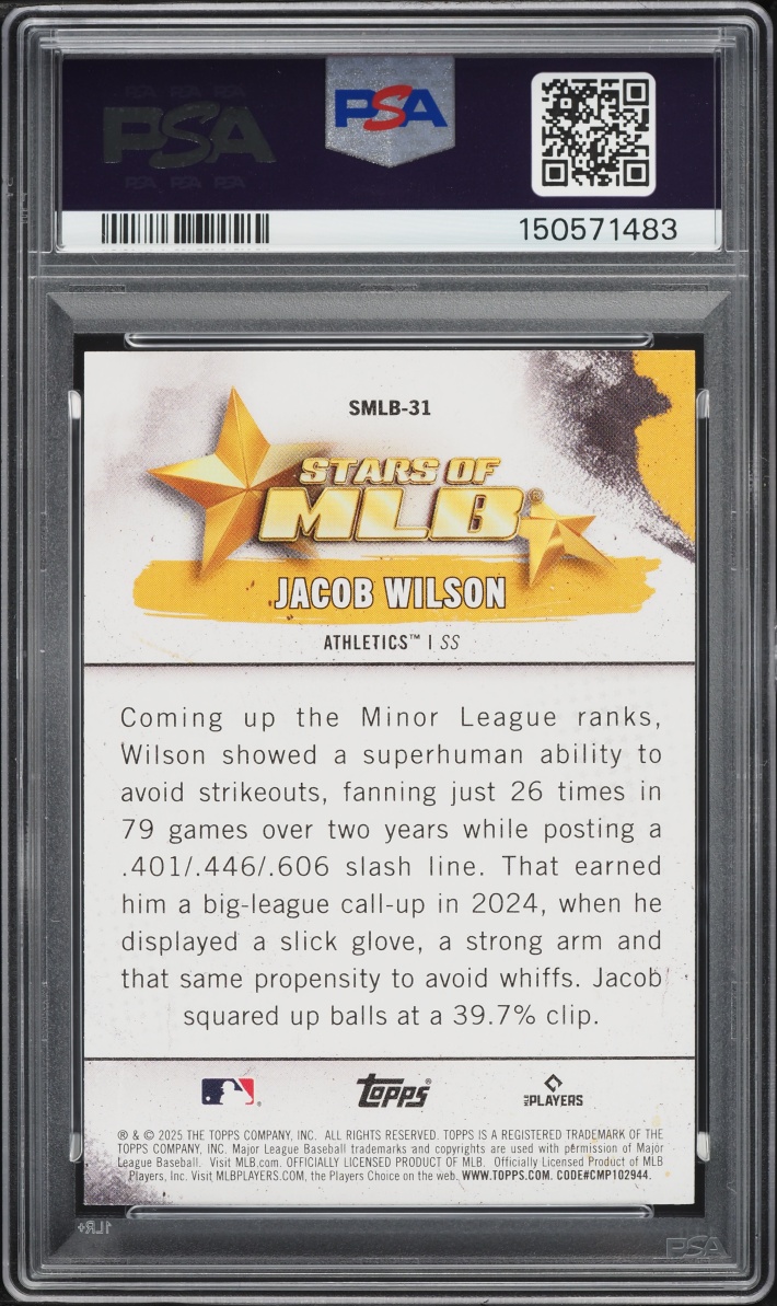 2025 Topps Stars Of MLB Jacob Wilson ROOKIE #SMLB-31 PSA 10 GEM MINT
